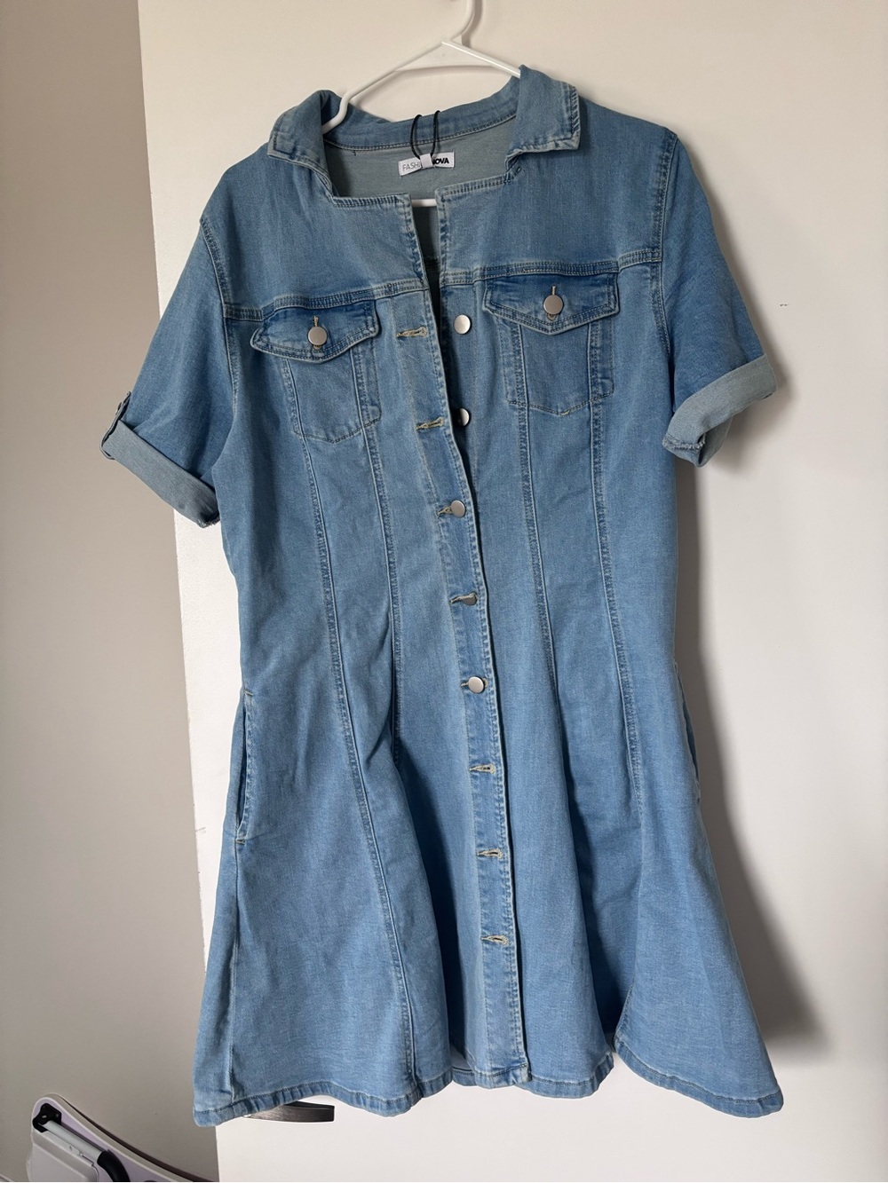 Fashion Nova Light Blue Denim Button-Front Mini Dress